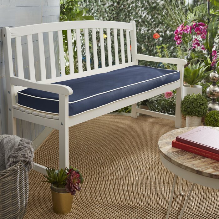Sunbrella Navy with White Piping Bench Cushion (19