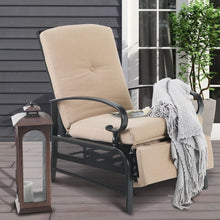 Load image into Gallery viewer, Outdoor Metal Adjustable Cushioned Recliner Lounge Chair - Beige
