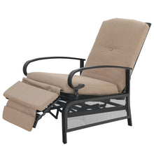 Load image into Gallery viewer, Outdoor Metal Adjustable Cushioned Recliner Lounge Chair - Beige
