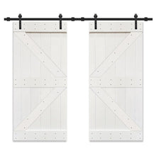 Load image into Gallery viewer, 36&quot; x 84&quot; White Paneled Wood Primed Z Bar Barn Door with Installation Hardware Kit (Set of 2) AP712
