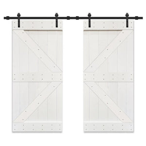 36" x 84" White Paneled Wood Primed Z Bar Barn Door with Installation Hardware Kit (Set of 2) AP712