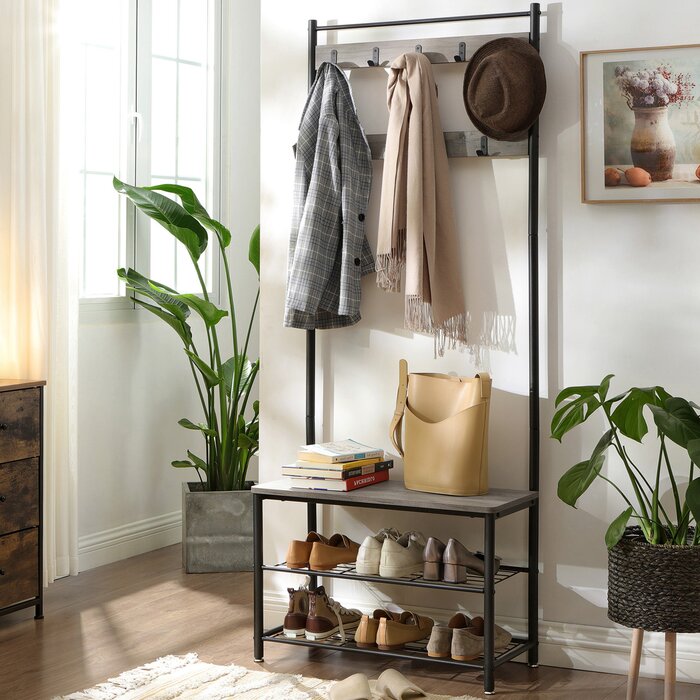 Greige Parke 27.6'' Wide Hall Tree with Bench and Shoe Storage