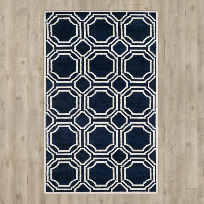 Pasha Power Loom Navy / Ivory Rug, Rectangle 6' x 9'