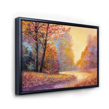 Load image into Gallery viewer, 16&quot; H x 32&quot; W x 1&quot; D Path In The Autumn Forest Orange Leaves Landscape - Painting on Canvas
