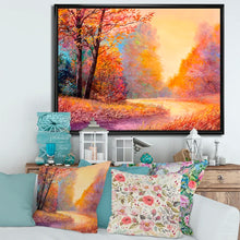 Load image into Gallery viewer, 16&quot; H x 32&quot; W x 1&quot; D Path In The Autumn Forest Orange Leaves Landscape - Painting on Canvas
