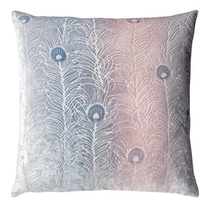20" x 20" Moonstone Peacock Feather Velvet Pillow Cover & Insert, (Set of 4)