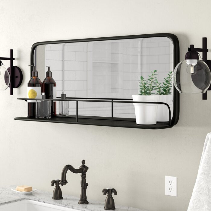 Peetz Accent Mirror with Shelves Black #1866HW