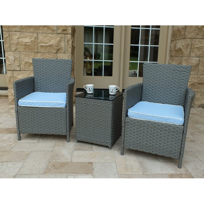 Pendergast 3 Piece Rattan Seating Group with Cushions, Color: Gray, #6441