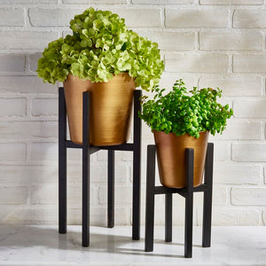 Pepinn Iron Pot Planter with Black Base and Gold Pot #9746