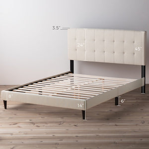 King Cream Peters Tufted Upholstered Low Profile Platform Bed SB1855