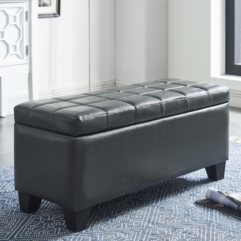 Pina 35.5'' Wide Faux Leather Tufted Rectangle Storage Ottoman with Storage