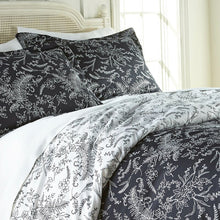 Load image into Gallery viewer, King/Cal. King Duvet Cover + 2 Shams Black Pinar Microfiber Reversible Traditional Duvet Cover Set

