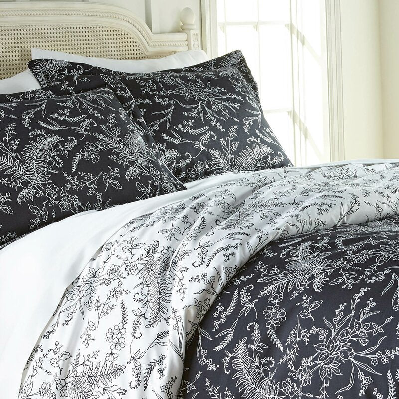 King/Cal. King Duvet Cover + 2 Shams Black Pinar Microfiber Reversible Traditional Duvet Cover Set