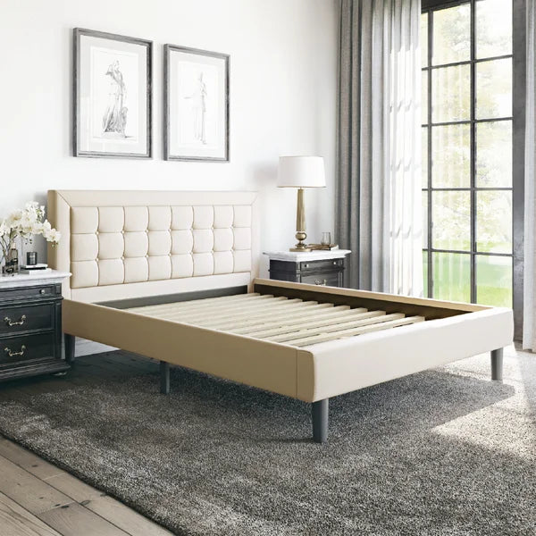 Tufted Upholstered Low Profile Platform Bed queen