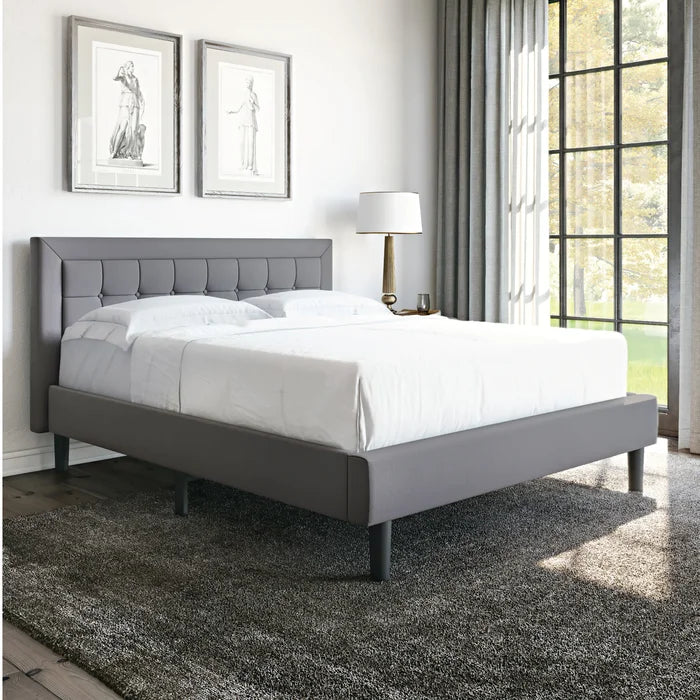Full Light Gray Pinheiro Tufted Upholstered Low Profile Platform Bed