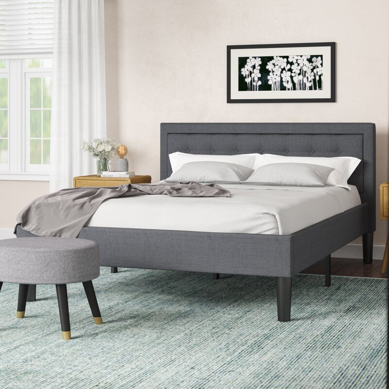 Queen Gray Pinheiro Tufted Upholstered Low Profile Platform Bed 1723AH