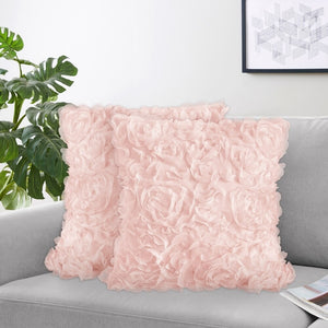 Pink Floral Rose 18in Decorative Accent Throw Pillows (Set of 2) - Blush Flower Luxurious Elegant Princess Vintage Shabby Chic 3345AH/GL