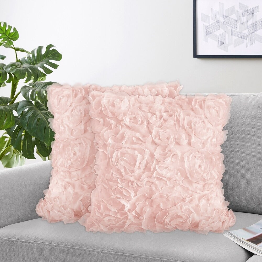 Pink Floral Rose 18in Decorative Accent Throw Pillows (Set of 2) - Blush Flower Luxurious Elegant Princess Vintage Shabby Chic 3345AH/GL