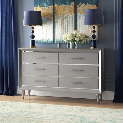 Metallic Sterling Plumlee 6 Drawer Double Dresser