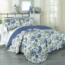 Load image into Gallery viewer, Porcelain/Blue Microfiber Reversible Farmhouse / Country 3 Piece Quilt Set

