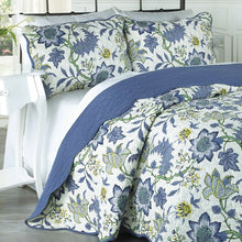 Load image into Gallery viewer, Porcelain/Blue Microfiber Reversible Farmhouse / Country 3 Piece Quilt Set
