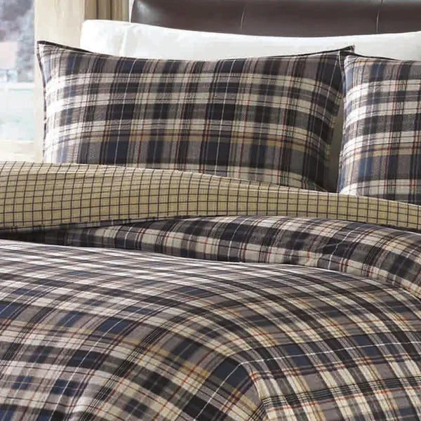 King Comforter + 2 King Shams Port Gamble Indigo 100% Cotton 180 TC Reversible Farmhouse / Country Comforter Set