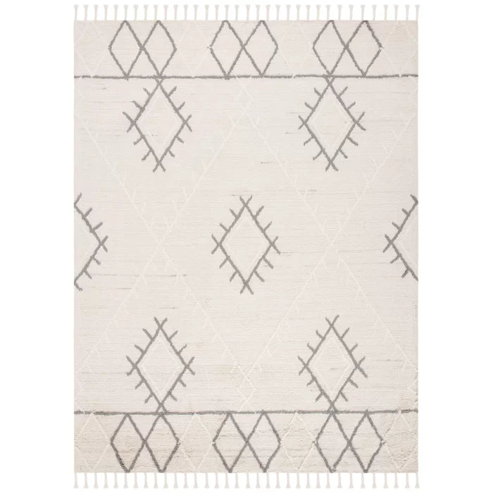 Powell Geometric Handmade Tufted Wool Area Rug in Ivory /Gray Rectangle
