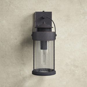 16.25" H x 6" W x 7.75" D Pranay Rust Iron 1 - Bulb Seeded Glass Outdoor Wall Lantern with Dusk to Dawn