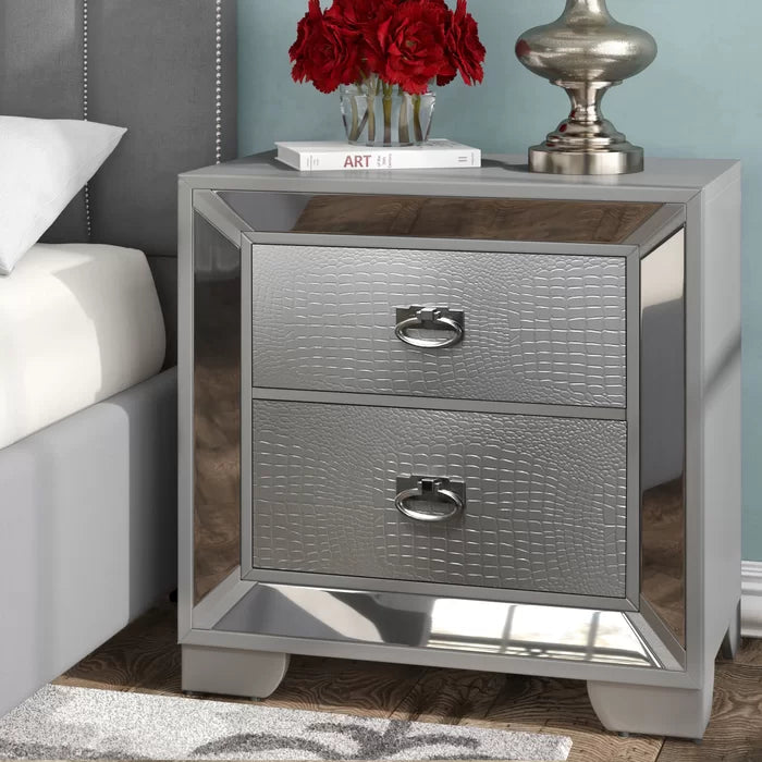Silver/Champagne Prange 28'' Tall 2 - Drawer Nightstand