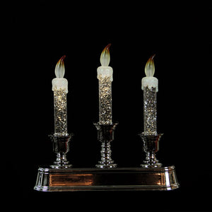 Pre-Lit LED 3-Tier Glitter Christmas Unscented Flameless Candle
