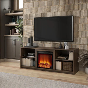 Walnut Predmore TV Stand for TVs up to 65" with Fireplace Included