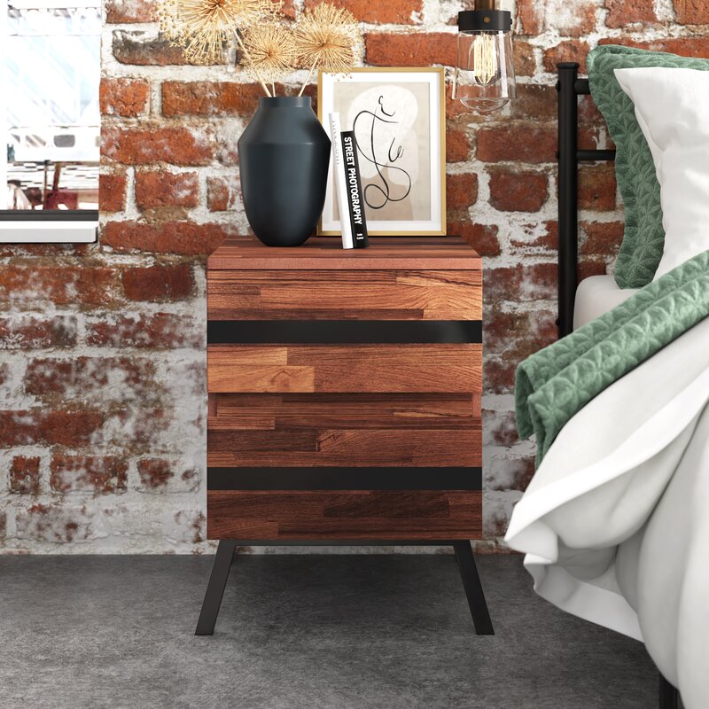 Princeton 23'' Tall 2 - Drawer Nightstand in Walnut/Black