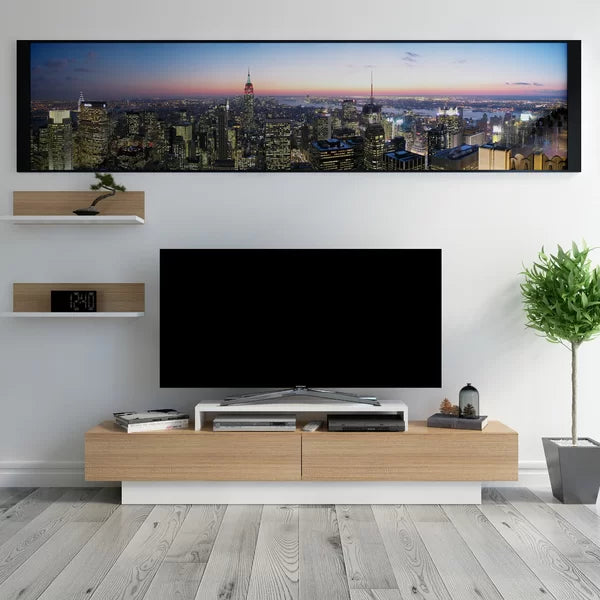 Teak and White Pritts TV Stand for TVs up to 75