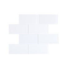 Load image into Gallery viewer, White Quality Value Series 3&quot; x 6&quot; and 12&#39;&#39; W x 12&#39;&#39; L Straight Edge Glass Mosaic Subway Tile, (Set of 8)
