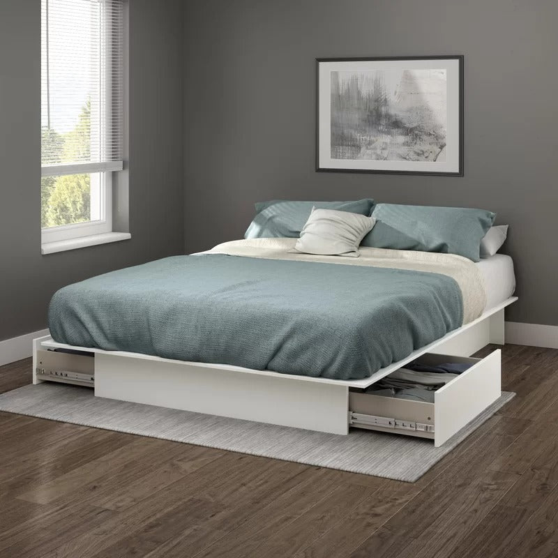 White Step One Full/Queen Platform Bed with Drawers 829AH