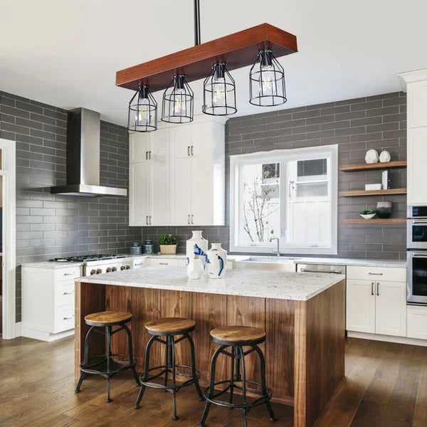 Quentin 4 - Light Kitchen Island Linear Pendant with Wrought Iron Accents