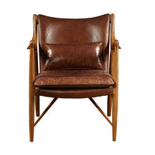 Load image into Gallery viewer, Home Meridian Brown Accent Arm Chair with Genuine Leather Seat and Wood Frame
