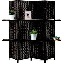 Load image into Gallery viewer, Room Divider 4 Panel Privacy Screen with Removable Storage Shelves, Black
