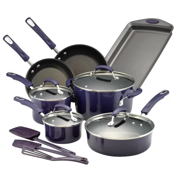 Purple Gradient Rachael Ray Classic Brights Hard Enamel Nonstick Cookware Set, 14-Piece