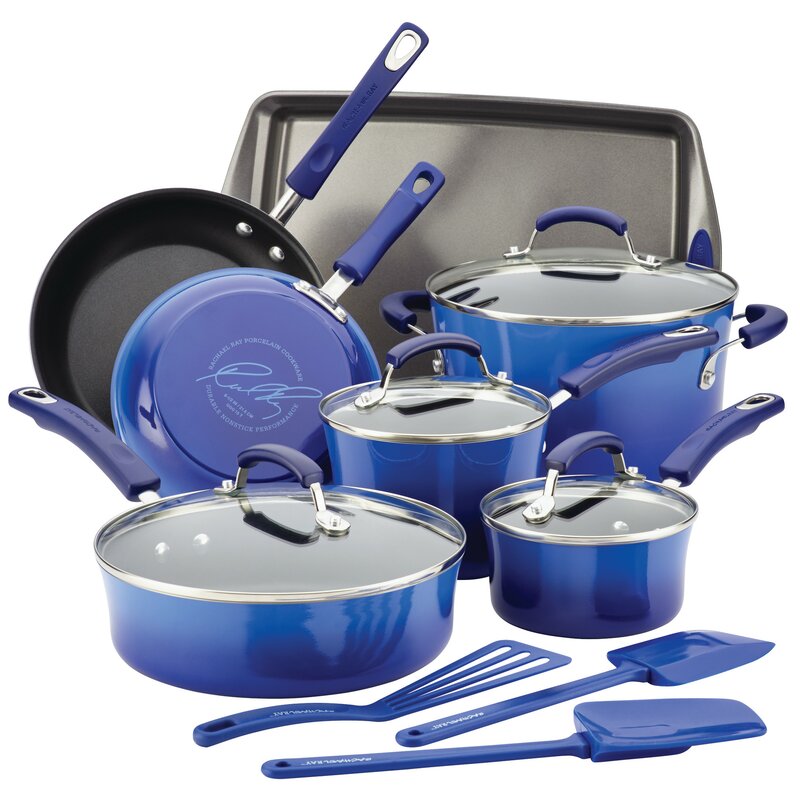 Rachael Ray Hard Enamel 14 Piece Aluminum Cookware Set AH3475