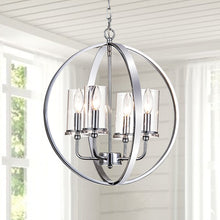 Load image into Gallery viewer, Chrome Rappaport 4 - Light Shaded Globe Chandelier with Wrought Iron Accents

