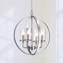 Load image into Gallery viewer, Chrome Rappaport 4 - Light Shaded Globe Chandelier with Wrought Iron Accents
