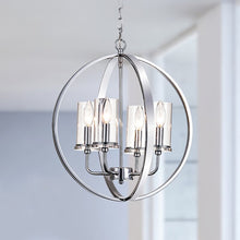 Load image into Gallery viewer, Chrome Rappaport 4 - Light Shaded Globe Chandelier with Wrought Iron Accents
