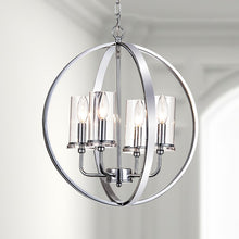 Load image into Gallery viewer, Chrome Rappaport 4 - Light Shaded Globe Chandelier with Wrought Iron Accents
