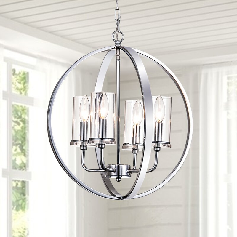 Chrome Rappaport 4 - Light Shaded Globe Chandelier with Wrought Iron Accents