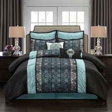 Load image into Gallery viewer, California King Comforter + 7 Additional Pieces Blue/Gray/Black Raye Comforter Set
