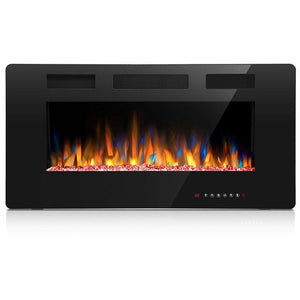 18.11" H x 36" W x 3.85" D Recessed & Wall Mounted Electric Fireplace, Remote Control w/ Timer, Adjustable Flame Color & Speed