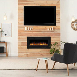 18.11" H x 36" W x 3.85" D Recessed & Wall Mounted Electric Fireplace, Remote Control w/ Timer, Adjustable Flame Color & Speed