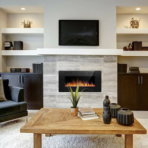 18.11" H x 36" W x 3.85" D Recessed & Wall Mounted Electric Fireplace, Remote Control w/ Timer, Adjustable Flame Color & Speed