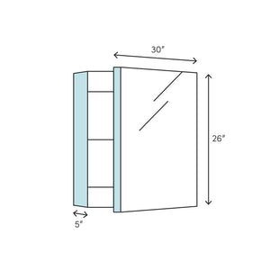 26" H x 30" W x 4.81" D Recessed or Surface Mount Frameless 2 Medicine Cabinet with 2 Adjustable Shelves 6073RR